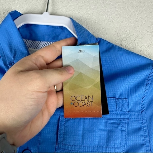 NEW Ocean Coast Bluetiful Blue Button Up Short Sleeve Shirt Size Medium - Picture 8 of 10